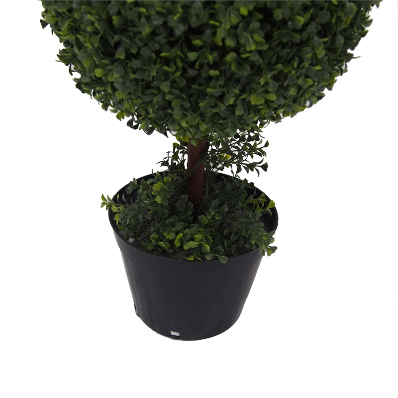 Pemberly Row 4' Plastic Artificial Triple Ball Boxwood Topiary in Green