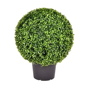 Pemberly Row 20&quot Contemporary Plastic Artificial Boxwood Ball in Green