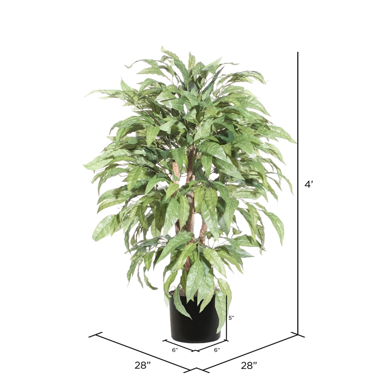 Pemberly Row 4' Artificial Mango Extra Full Bush with Black Pot in Green