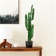 Pemberly Row Plastic Artificial Finger Cactus with Gray/Light Red Pot in Green