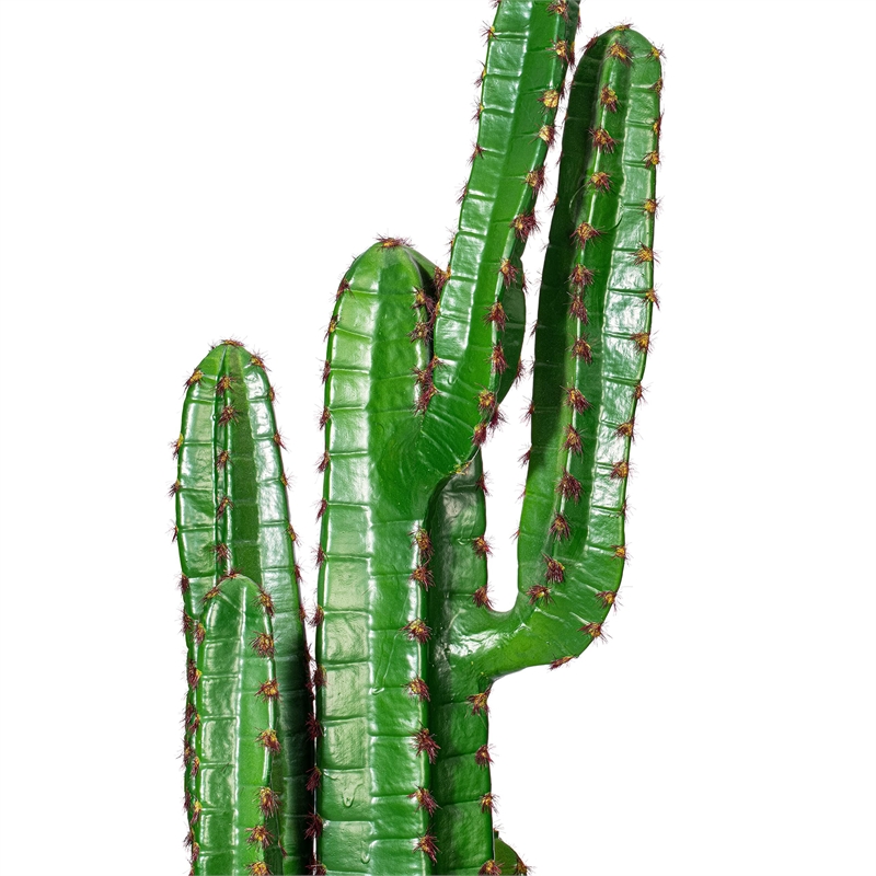 Pemberly Row Plastic Artificial Finger Cactus with Gray/Light Red Pot in Green