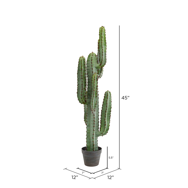 Pemberly Row Plastic Artificial Finger Cactus with Gray/Light Red Pot in Green