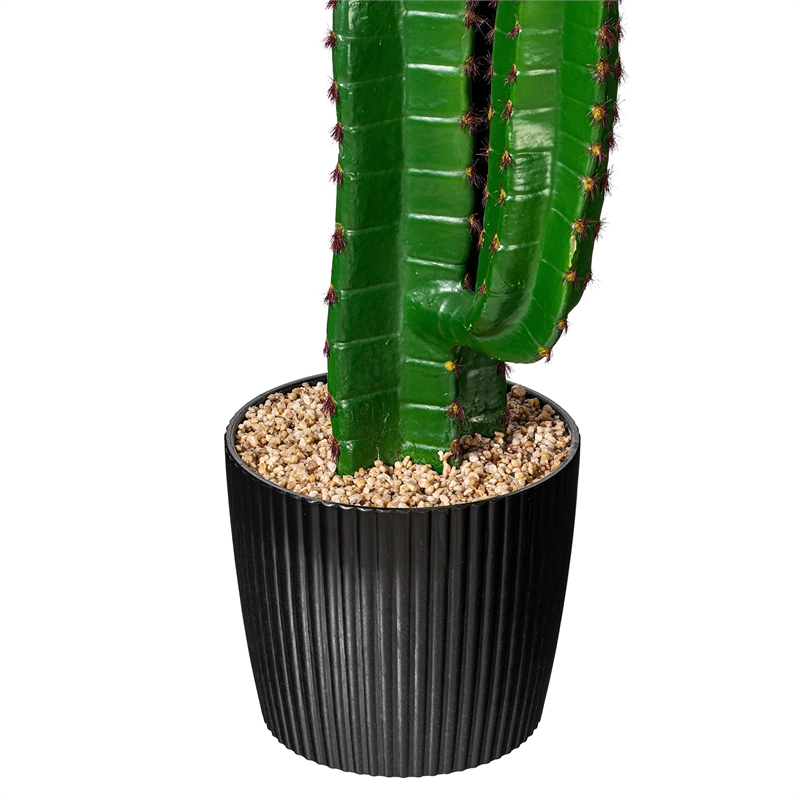 Pemberly Row Plastic Artificial Finger Cactus with Gray/Light Red Pot in Green