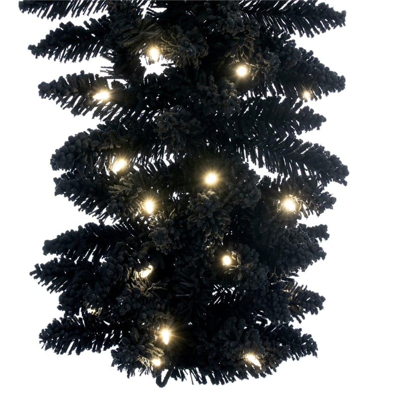 Pemberly Row 9' Flocked Black Fir Artificial Garland - Warm White LED Lights