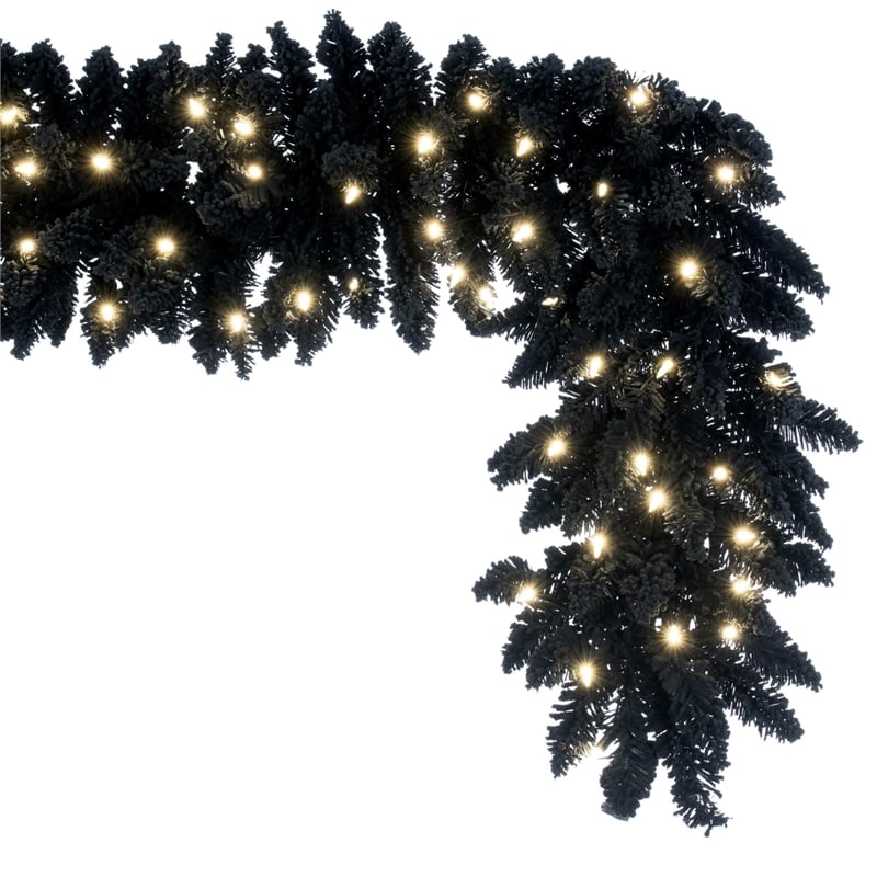 Pemberly Row 9' Flocked Black Fir Artificial Garland - Warm White LED Lights