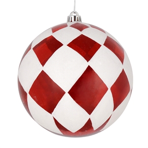Pemberly Row 4&quot Diamond Ball Christmas Ornaments in Glitter Red/White (Set of 4)