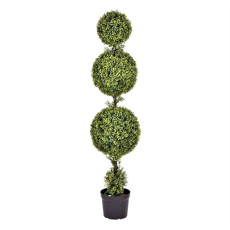 Pemberly Row 5' Plastic Artificial Triple Ball Boxwood Topiary in Green