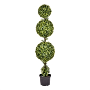 Pemberly Row 5' Plastic Artificial Triple Ball Boxwood Topiary in Green