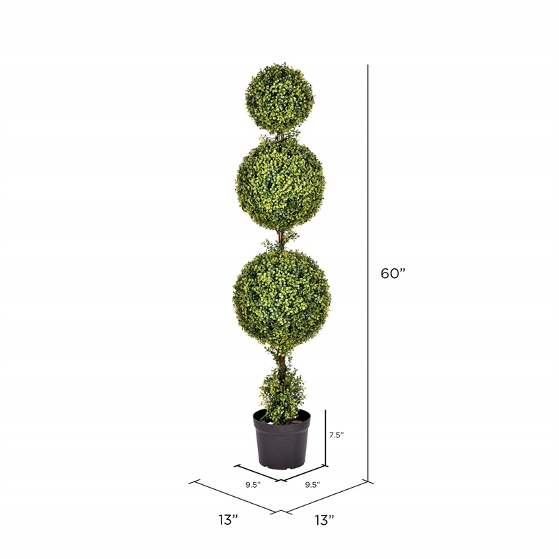 Pemberly Row 5' Plastic Artificial Triple Ball Boxwood Topiary in Green