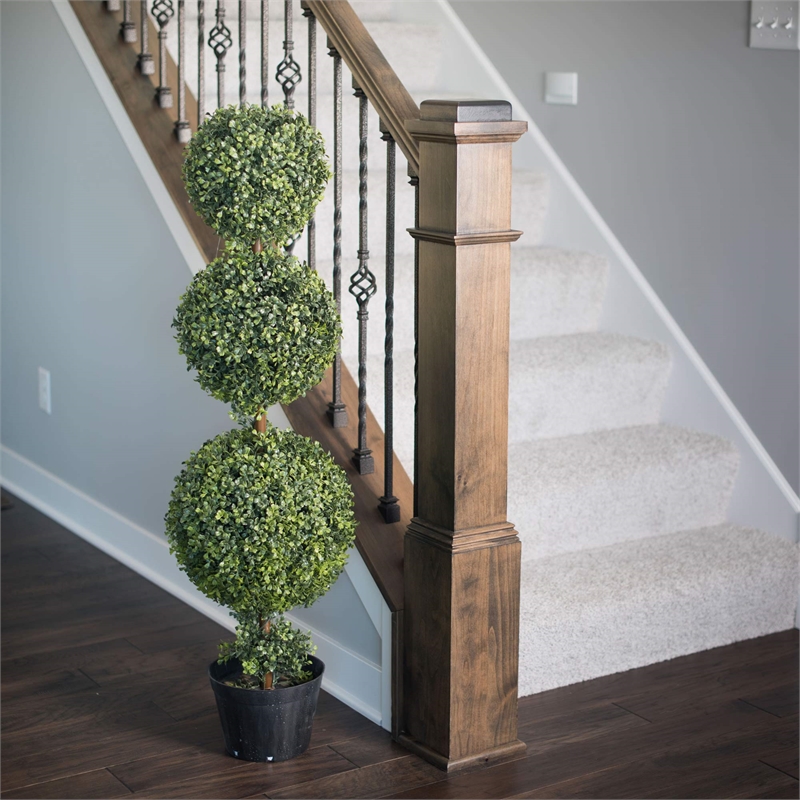Pemberly Row 5' Plastic Artificial Triple Ball Boxwood Topiary in Green