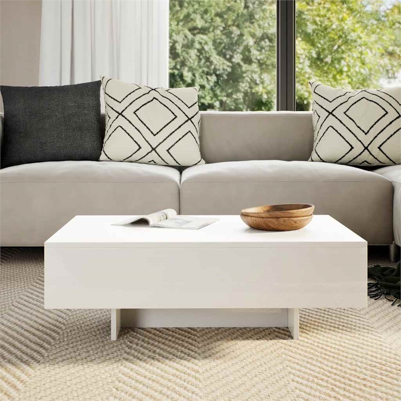 Pemberly Row Modern Rectangular Coffee Table in High Gloss White