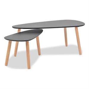 Pemberly Row Contemporary 2 Piece Scandinavian Coffee Table in Black