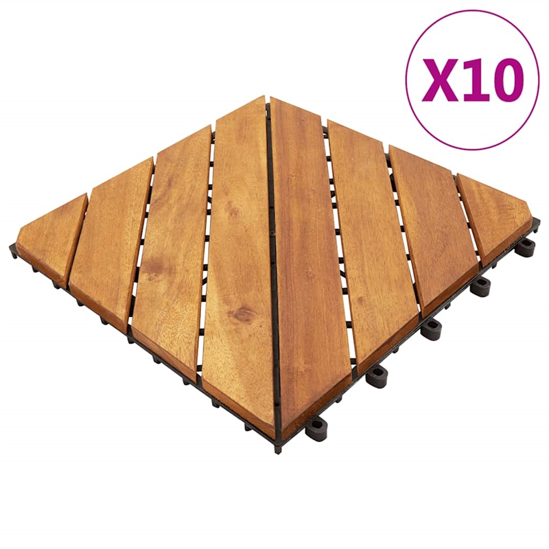 Pemberly Row 10 Pcs Solid Acacia Wood Decking Tiles in Brown