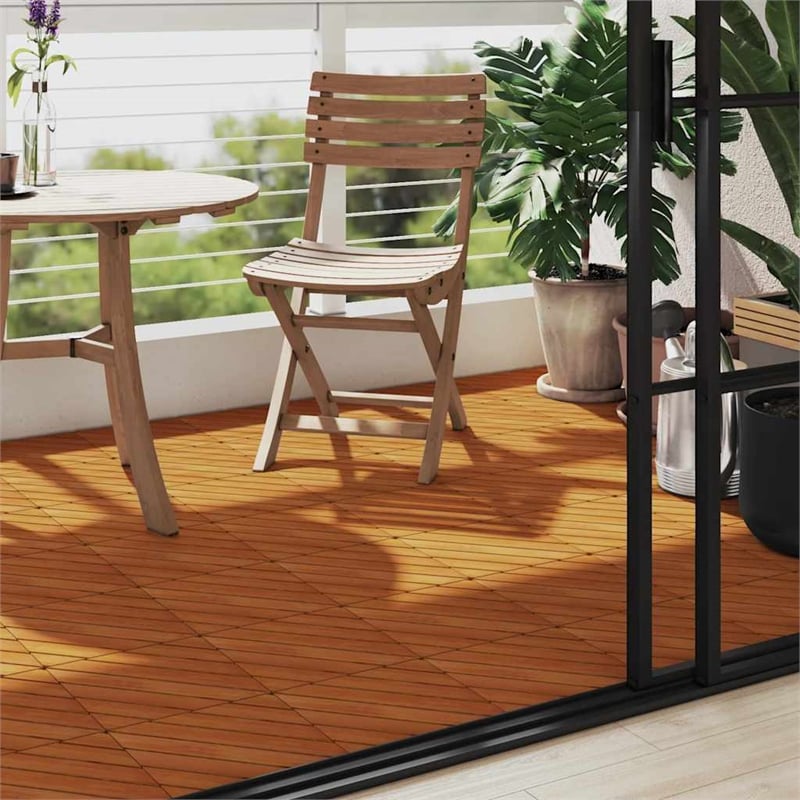 Pemberly Row 10 Pcs Solid Acacia Wood Decking Tiles in Brown