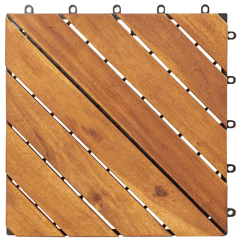 Pemberly Row 10 Pcs Solid Acacia Wood Decking Tiles in Brown
