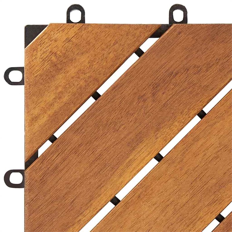 Pemberly Row 10 Pcs Solid Acacia Wood Decking Tiles in Brown