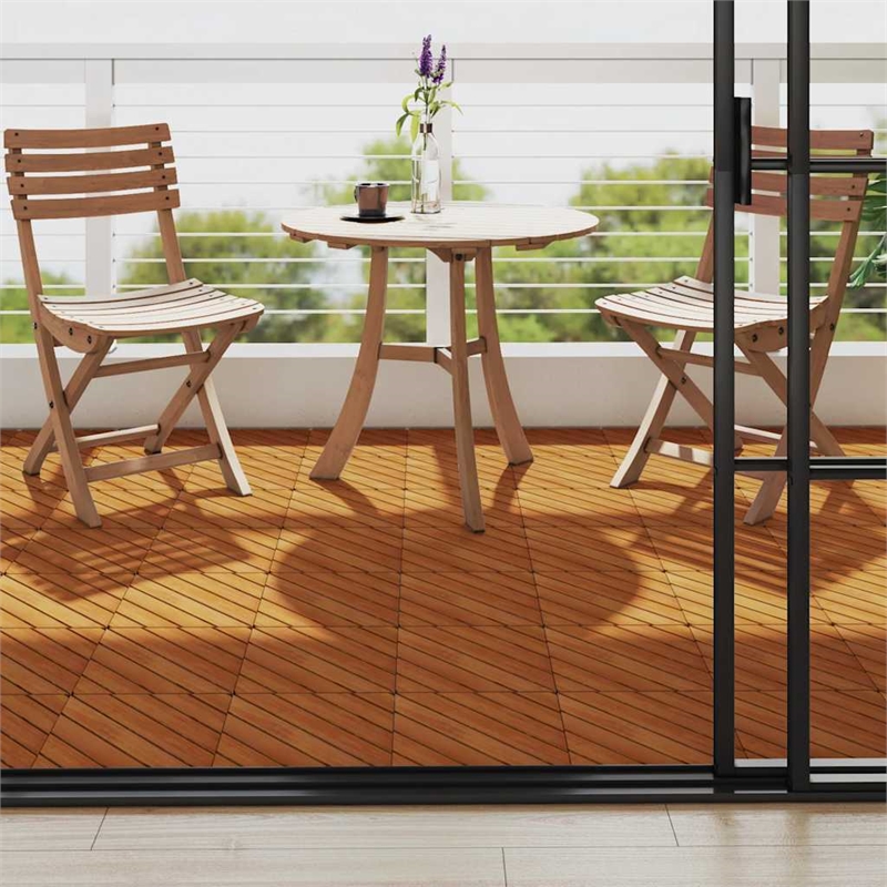 Pemberly Row 10 Pcs Solid Acacia Wood Decking Tiles in Brown