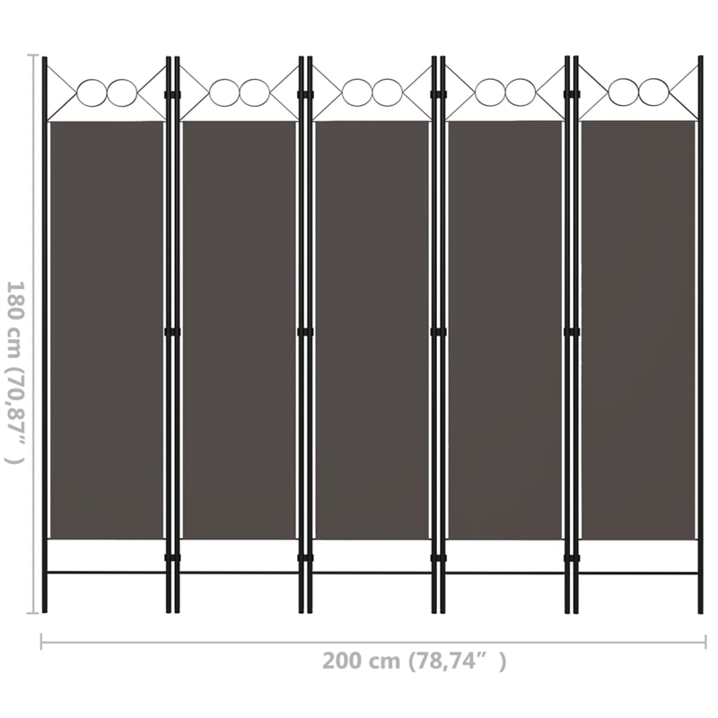 Pemberly Row Contemporary 5-Panel Room Divider in Anthracite