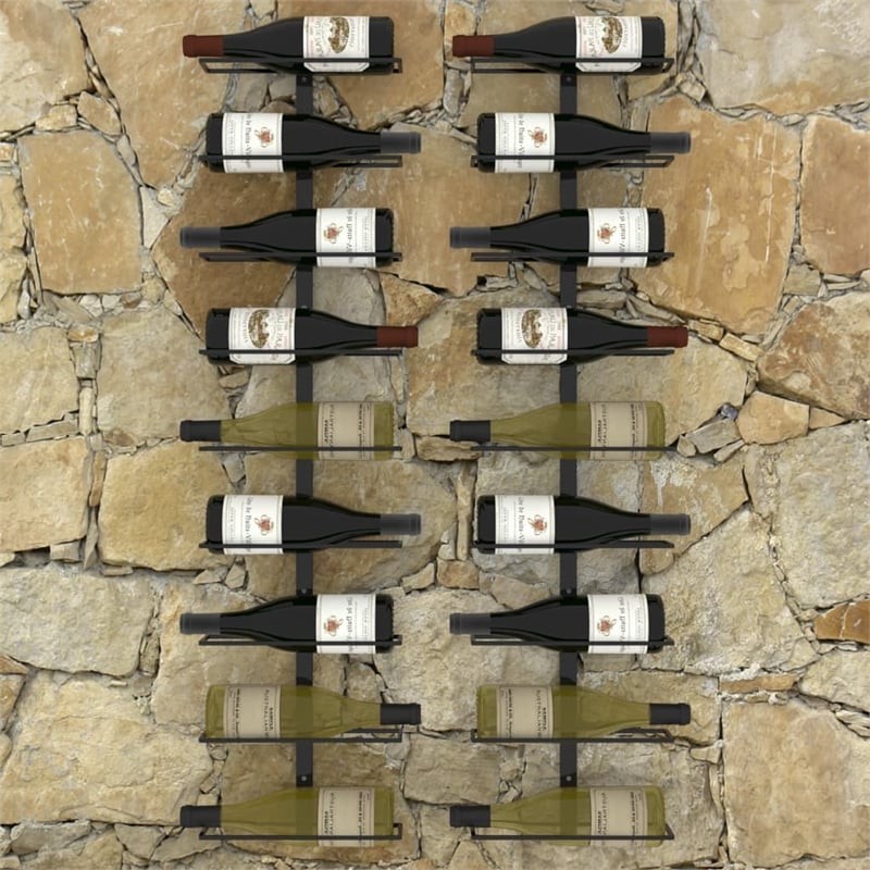 Pemberly Row 2 Piece 18 Bottles Iron Wall-Mounted Wine Racks in Black