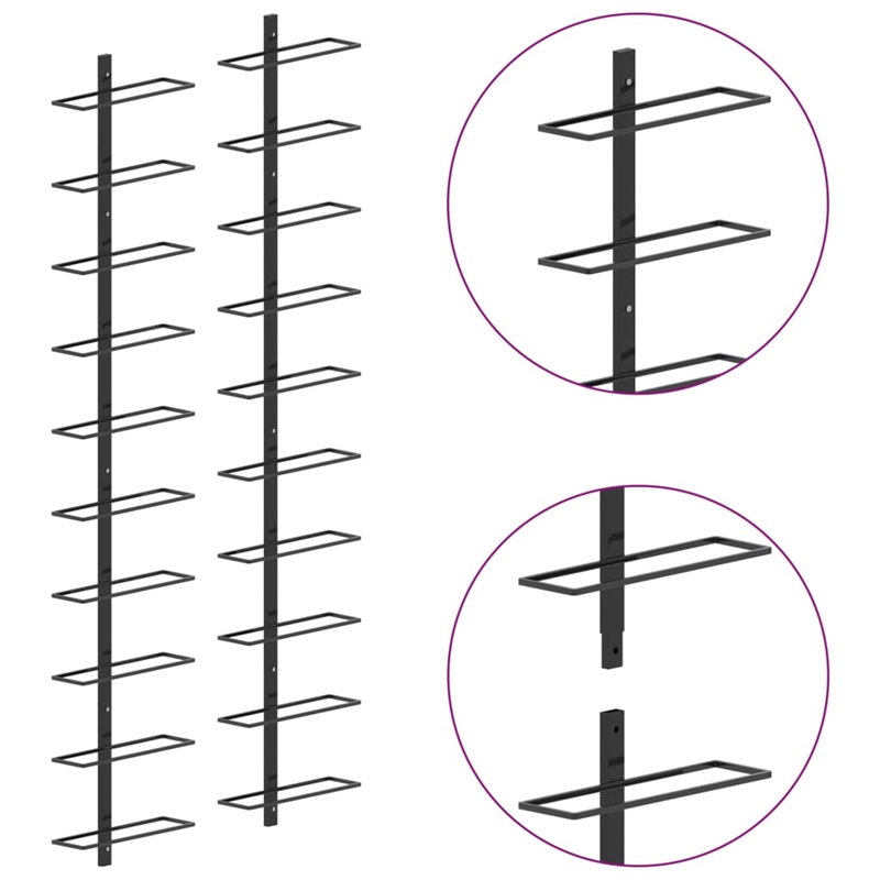 Pemberly Row 2 Pc 20 Bottles Metal Wall-Mounted Wine Racks in Black