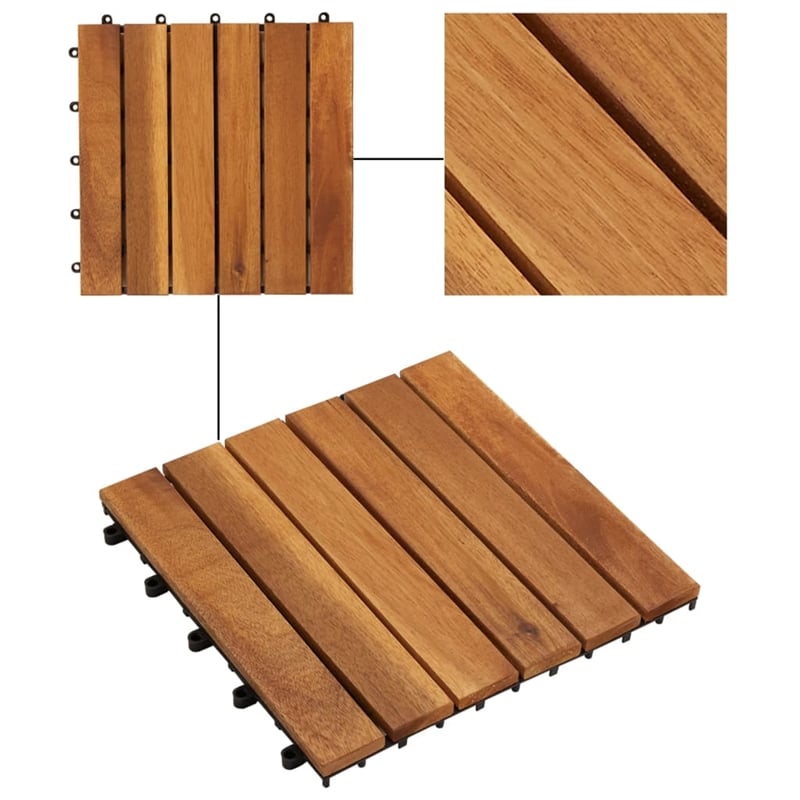 Pemberly Row Vertical Pattern Acacia Decking Tiles in Brown (Set of 20)