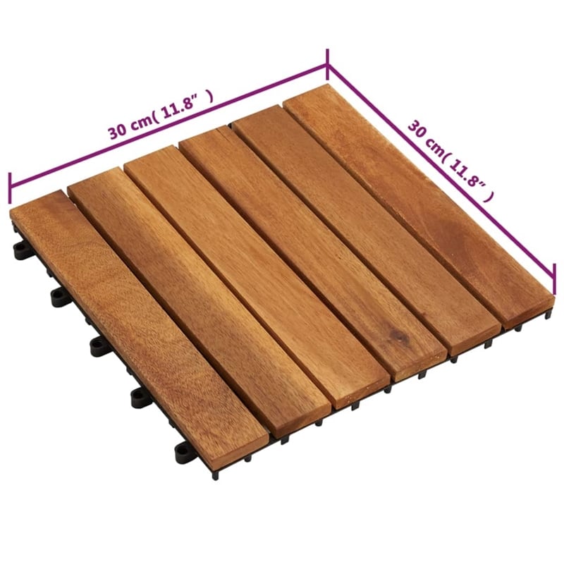 Pemberly Row Vertical Pattern Acacia Decking Tiles in Brown (Set of 20)