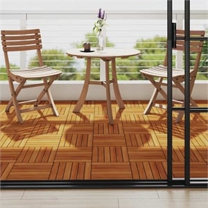 Pemberly Row 10 Pcs 11.8&quotX11.8&quot Vertical Pattern Acacia Decking Tiles in Brown