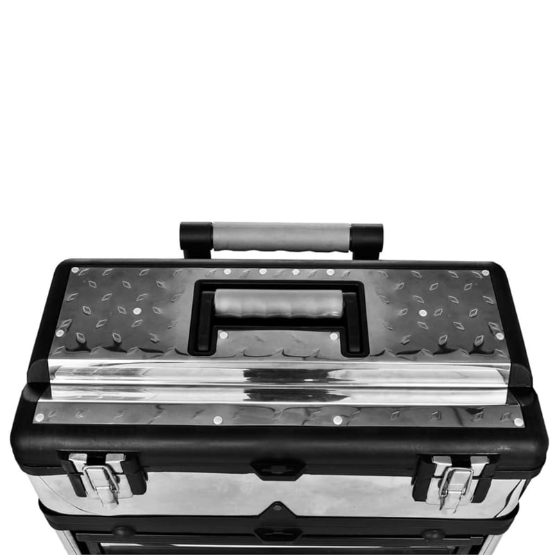 Pemberly Row 3-Part Rolling Tool Box With 2 Wheels in Black and Silver