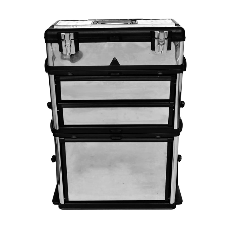Pemberly Row 3-Part Rolling Tool Box With 2 Wheels in Black and Silver