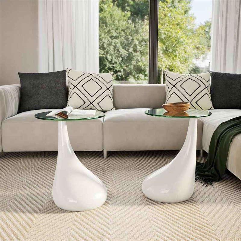 Pemberly Row 2 Piece Tempered Fiberglass Coffee Table in High Gloss White