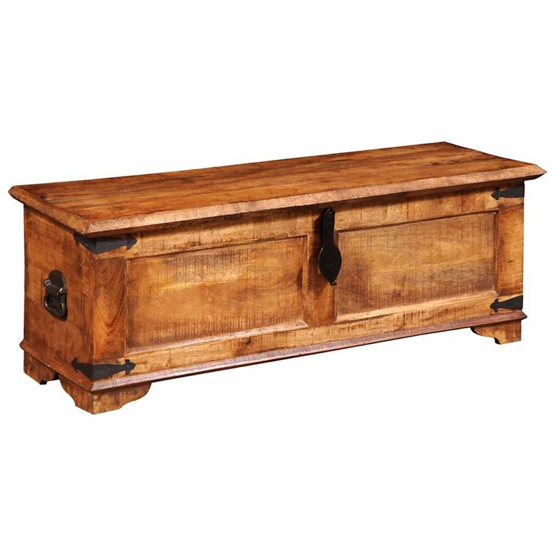 Pemberly Row Contemporary Grains Solid Mango Wood Storage Chest in Brown