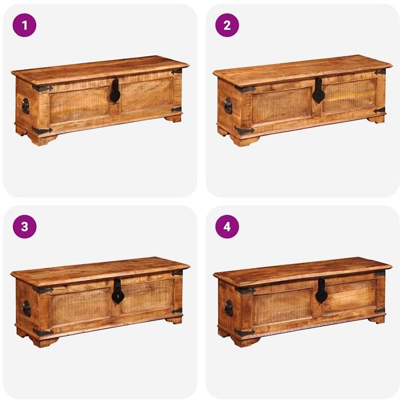 Pemberly Row Contemporary Grains Solid Mango Wood Storage Chest in Brown