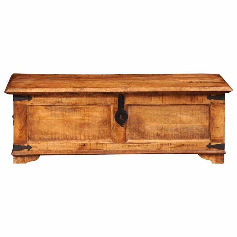 Pemberly Row Contemporary Grains Solid Mango Wood Storage Chest in Brown