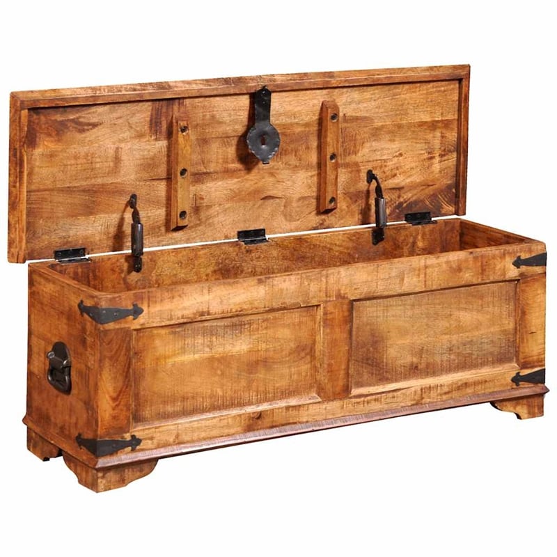 Pemberly Row Contemporary Grains Solid Mango Wood Storage Chest in Brown