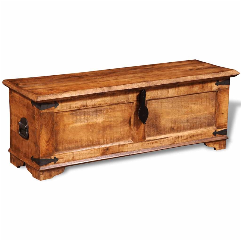 Pemberly Row Contemporary Grains Solid Mango Wood Storage Chest in Brown