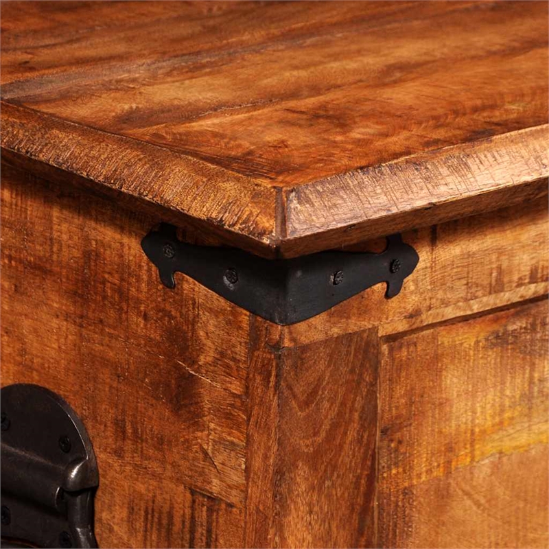 Pemberly Row Contemporary Grains Solid Mango Wood Storage Chest in Brown