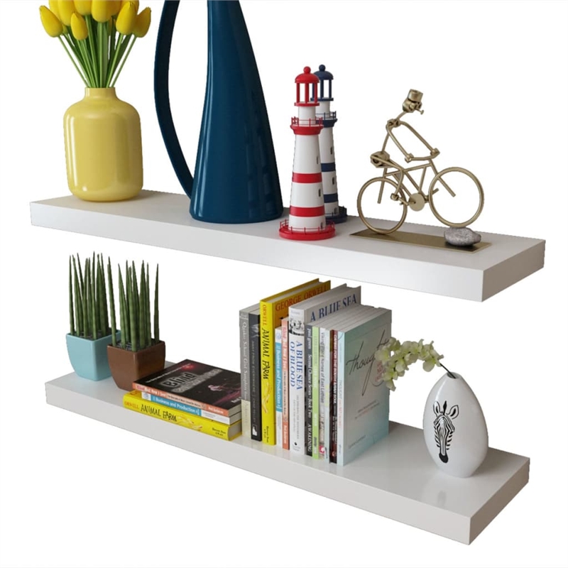 Pemberly Row MDF Wall Shelf With A Matte Finish in White (Set of 2)