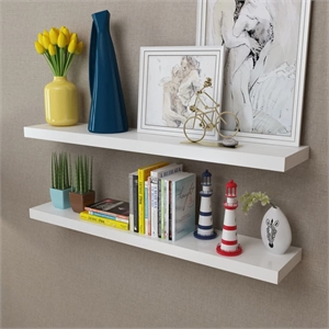 Pemberly Row Contemporary MDF Wall Shelf in White (Set of 2)