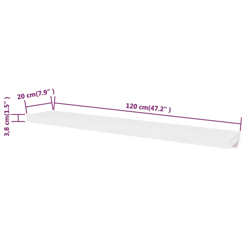 Pemberly Row 47.2 in Wide MDF Wall Mounting Shelf in White (Set of 2)