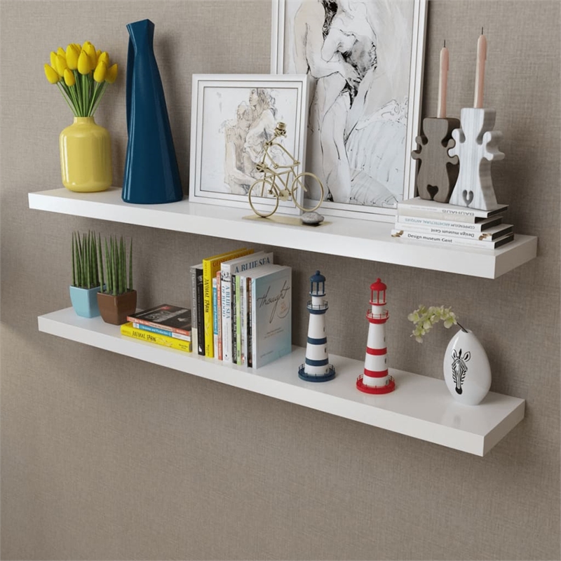 Pemberly Row 47.2 in Wide MDF Wall Mounting Shelf in White (Set of 2)