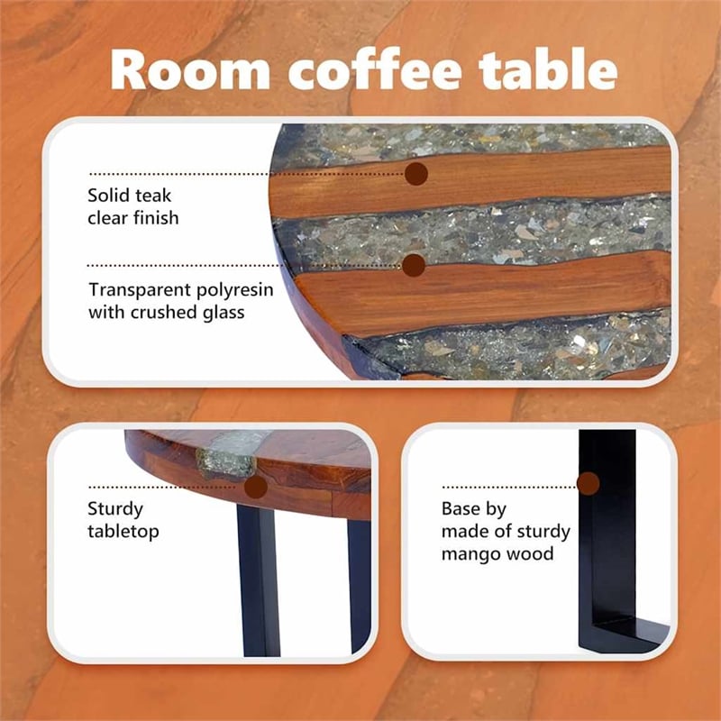 Pemberly Row Medium Solid Teak Mango Wood Coffee Table in Multicolor