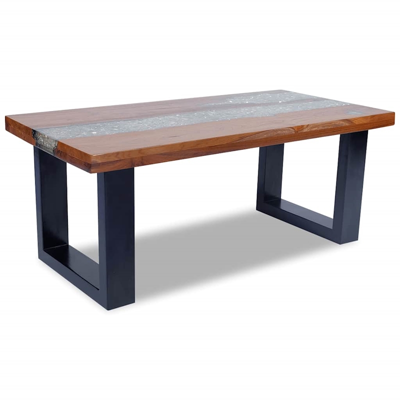 Pemberly Row Solid Teak and Mango Wood With Clear Coffee Table in Multicolour