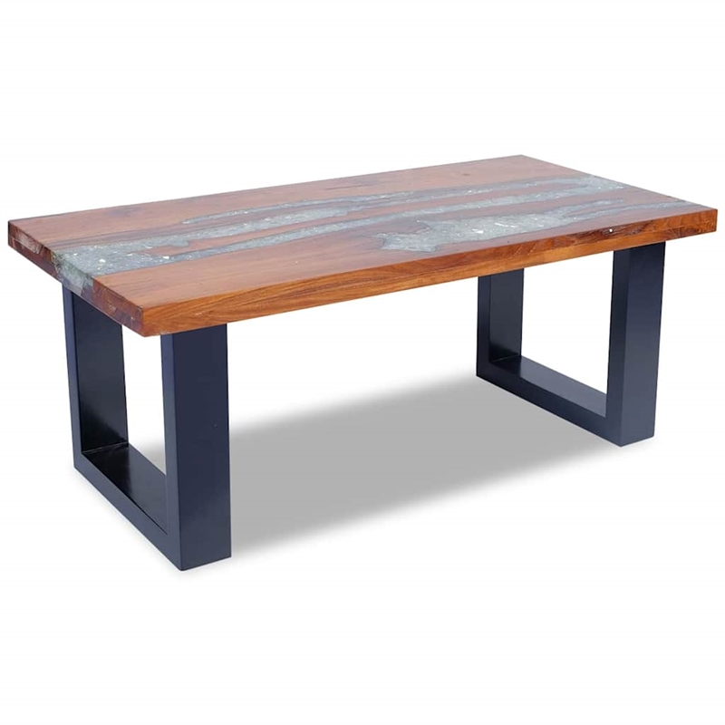 Pemberly Row Solid Teak and Mango Wood With Clear Coffee Table in Multicolour