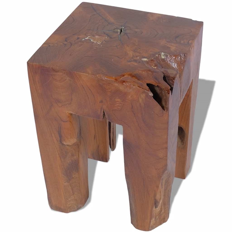 Pemberly Row Classic/Traditional Solid Teak Square Stool Wood in Brown
