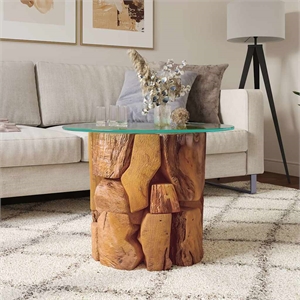 Pemberly Row Medium Solid Teak Driftwood Coffee Table in Brown