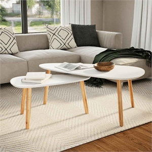Pemberly Row 2 Piece MDF Solid Pinewood Coffee Table in White