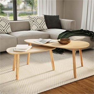 Pemberly Row 2 Piece MDF Solid Pinewood Coffee Table in Brown