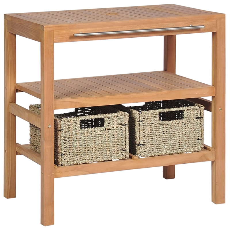 Pemberly Row Teak Wood Vanity Cabinet with steel handle in Warm Brown