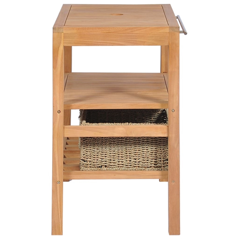 Pemberly Row Teak Wood Vanity Cabinet with steel handle in Warm Brown