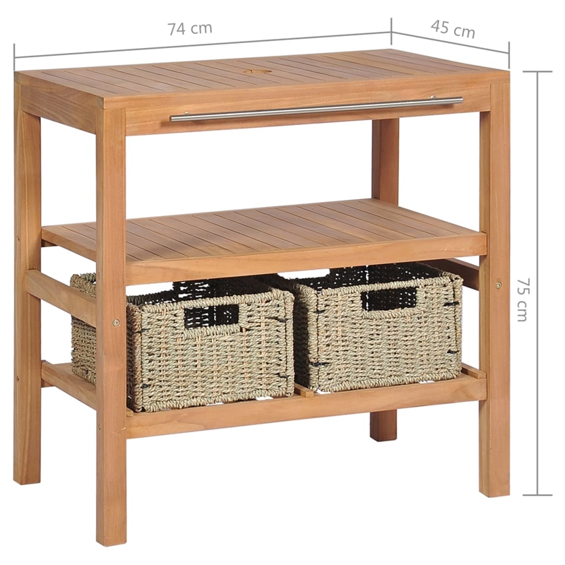 Pemberly Row Teak Wood Vanity Cabinet with steel handle in Warm Brown